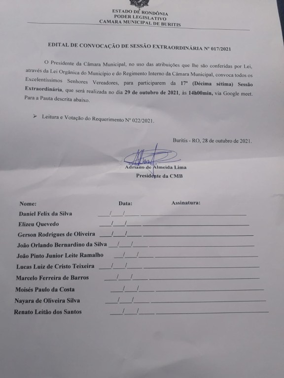 Sessão Extraordinária