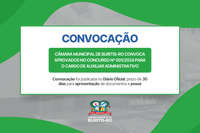 Câmara Municipal de Buritis-RO convoca aprovados para o cargo de Auxiliar Administrativo